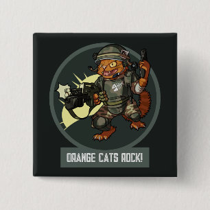 Funny Sci-fi Marine Orange Cats Rock! Cat Cartoon 2 Inch Square Button