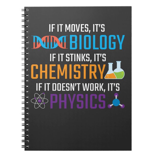 Funny Science Biology Chemistry Physics Teacher Notebook (Front)