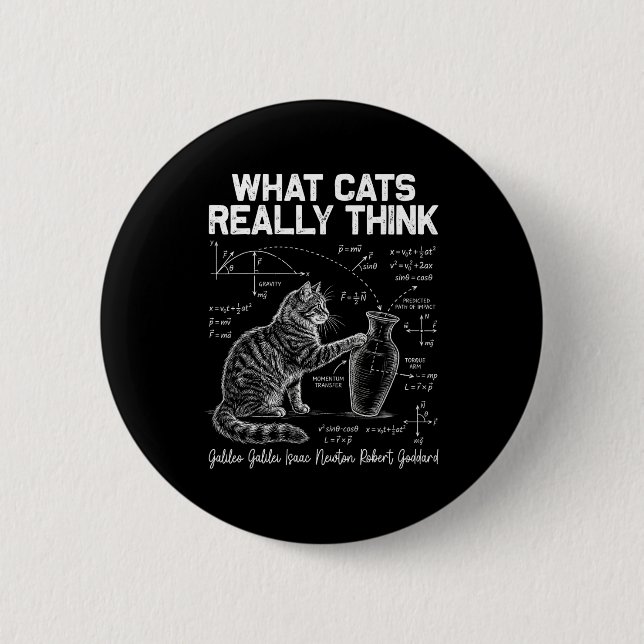 Funny Science Cat Physics Teacher What Cats Really 2 Inch Round Button (Front)