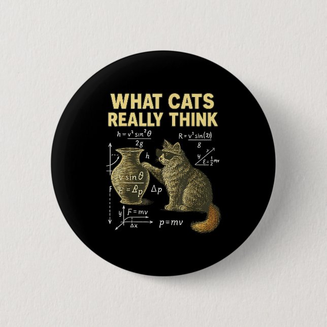 Funny Science Cat Physics What Cats Think Gift Men 2 Inch Round Button (Front)