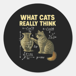 Funny Science Cat Physics What Cats Think Gift Men Classic Round Sticker