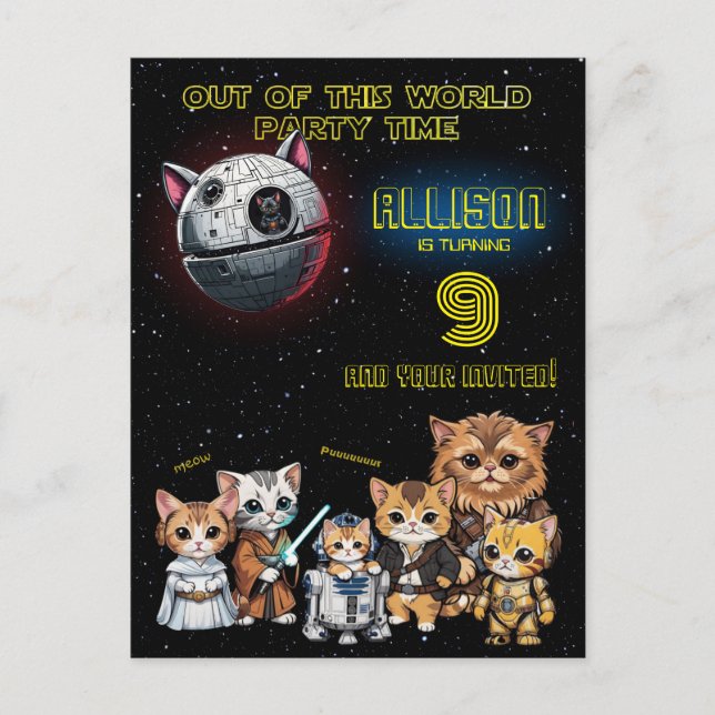 Funny Science Fiction Kitty Cat Custom Invitation Postcard (Front)