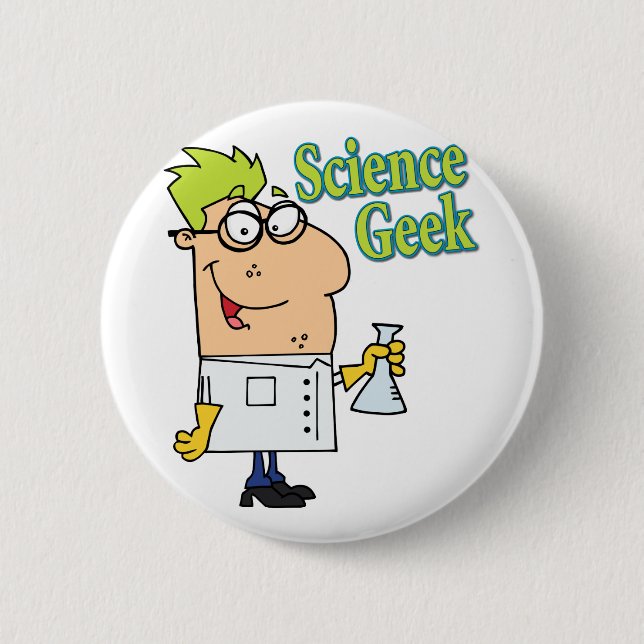funny science geek cartoon character 2 inch round button (Front)