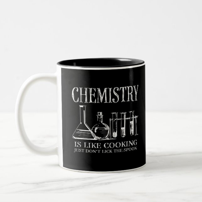 Funny Science Students Chemistry Is Like Cooking Two-Tone Coffee Mug (Left)
