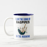 Funny Scottish Bagpipe Mug Blue Green Plaid<br><div class="desc">Cute and funny bagpiper mug for pipers and Scottish music lovers.</div>