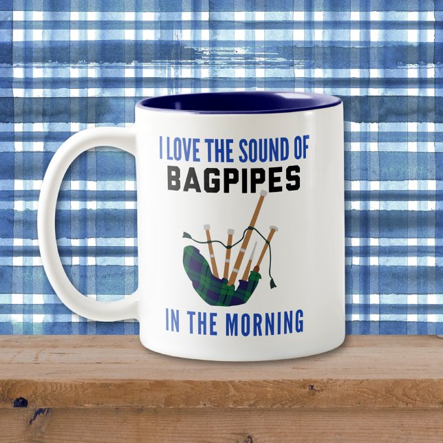 Funny Scottish Bagpipe Mug Blue Green Plaid  (Creator Uploaded)