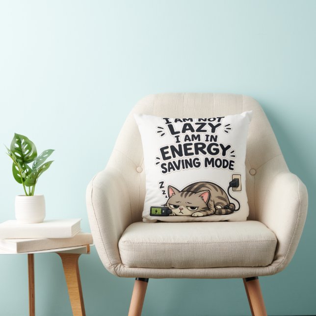 Funny Scottish Fold Cat Energy Saving Mode Lazy  Throw Pillow (Chair)