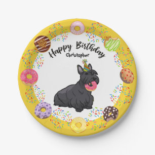 Funny Scottish Terrier Dog Doughnuts Birthday Part Paper Plate