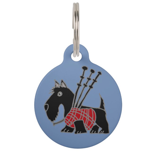 Funny Scottish Terrier Dog Playing Bagpipes Pet Tag (Front)