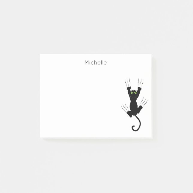 Funny scratched  black cat for cat lovers post-it notes (Front)