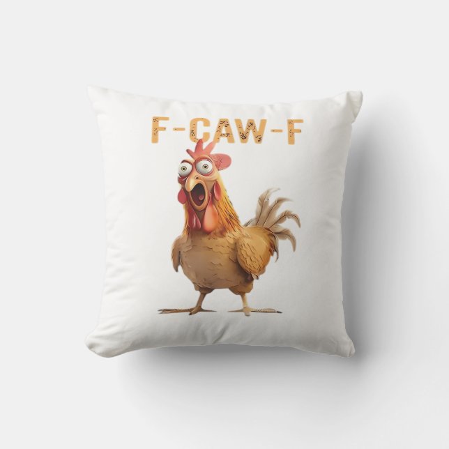 Funny Screaming Chicken F-Caw-F Joke Essential Throw Pillow (Front)