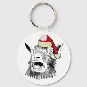 Funny Screaming Christmas Santa Goat Animal humour Keychain