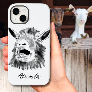 Funny Screaming Goat Black and White add Name Case-Mate iPhone 14 Case