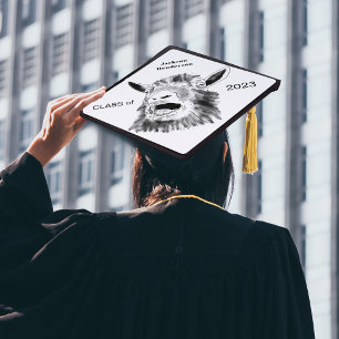 Funny Screaming Goat Black and White Graduation Cap Topper