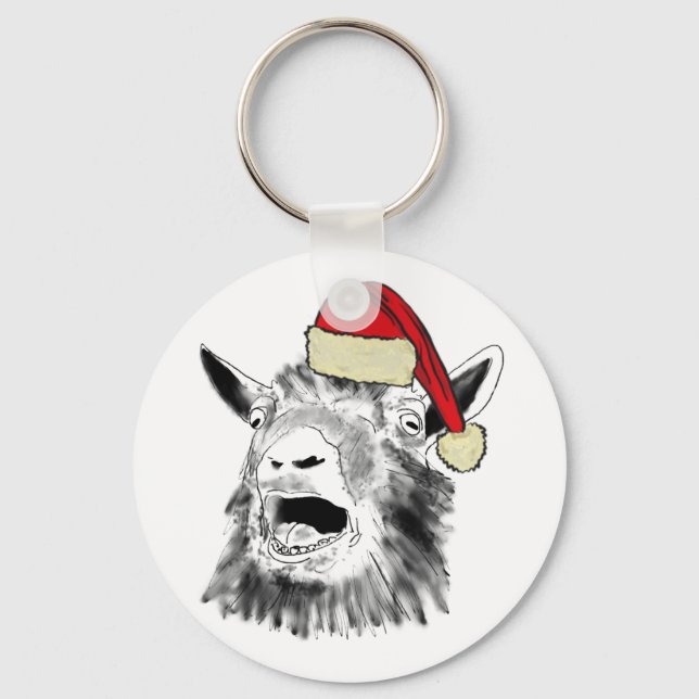 Funny Screaming Goat Christmas Keychain (Front)