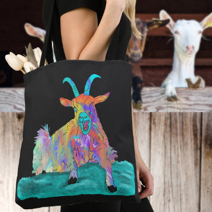 Funny Screaming Goat Colourful Animal Art Painting Tote Bag