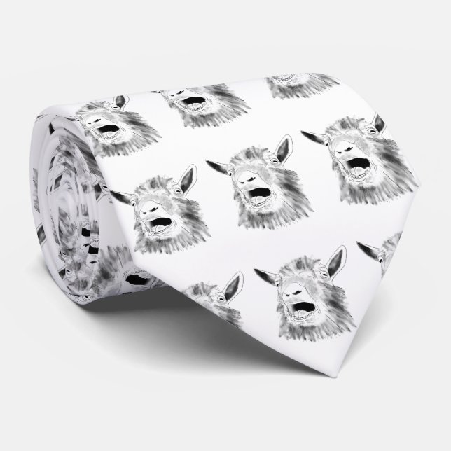 Funny Screaming Goat Drawing black and white Tie (Rolled)