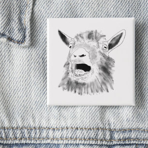 Funny Screaming Goat Drawing Quirky Animal Art 2 Inch Square Button