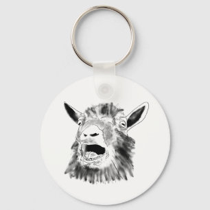 Funny Screaming Goat Drawing Quirky Animal Art Keychain