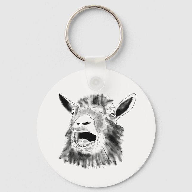 Funny Screaming Goat Drawing Quirky Animal Art Keychain (Front)