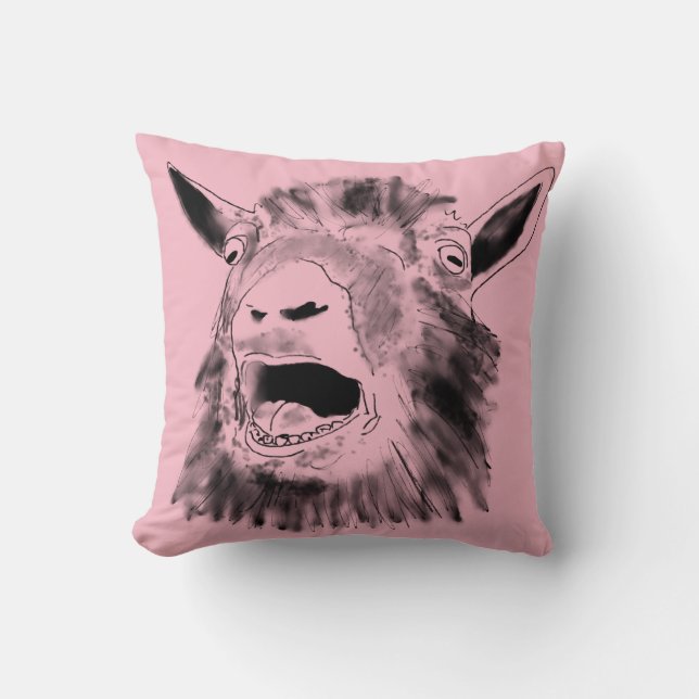 Funny Screaming Goat Drawing Quirky Animal Art Throw Pillow (Front)