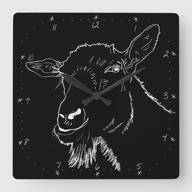 Funny Screaming Goat Monochrome Quirky Animal Art Square Wall Clock (Front)