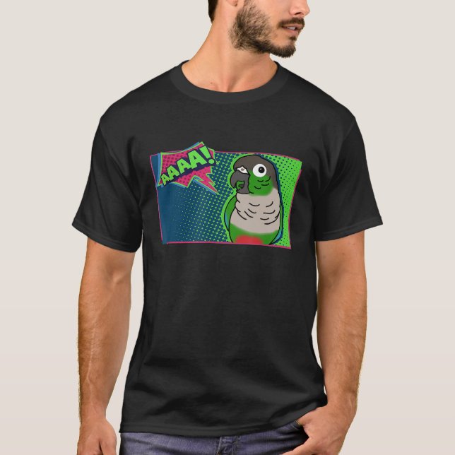 Funny Screaming Green cheeked Conure Comic Birb Me T-Shirt (Front)