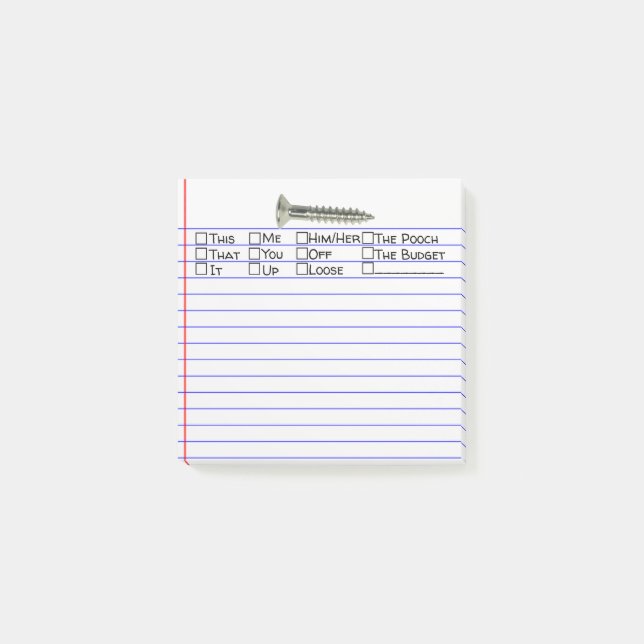 Funny "Screw" With Multiple Word Choice 3"X3" Post-it Notes (Front)