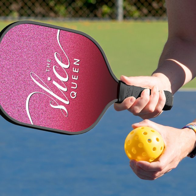 Funny Script Girly The Slice Queen Pink Glitter Pickleball Paddle (Funny Script Girly The Slice Queen Pink Glitter Pickleball Paddle Cover Photo)