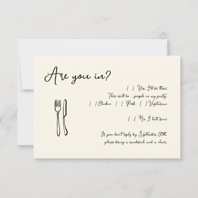 Funny Script Invitation Reply Card Insert (Front)