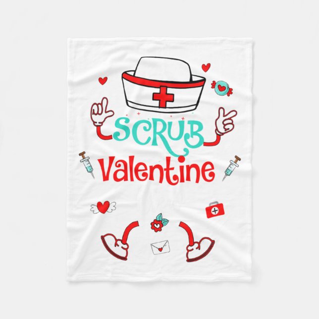 Funny Scrub Valentines Day Nurse Crew Family Group Fleece Blanket (Front)
