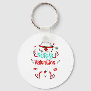 Funny Scrub Valentines Day Nurse Crew Family Group Keychain