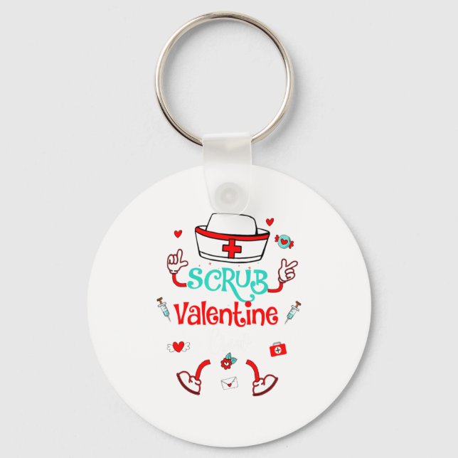 Funny Scrub Valentines Day Nurse Crew Family Group Keychain (Front)
