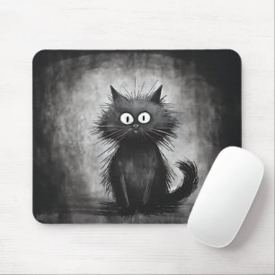 Funny Scruffy Black Cat Mouse Pad