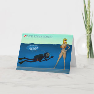 FUNNY SCUBA DIVER AND BIKINI GIRL. FUN SCUBA  JOKE CARD