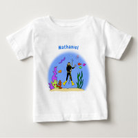 Funny scuba diver and fish sea creatures cartoon
