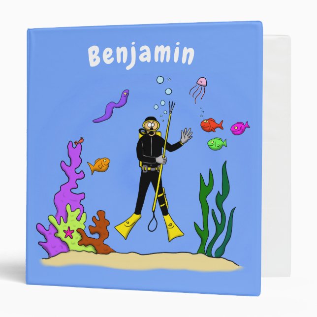 Funny scuba diver and fish sea creatures cartoon binder (Front/Inside)