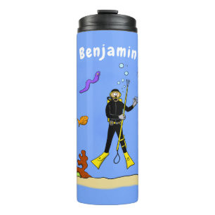 Funny scuba diver and fish sea creatures cartoon thermal tumbler