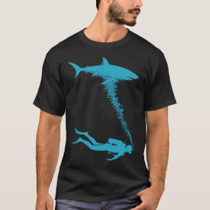 Funny Scuba Diver Shark Ocean Diving Art  T-Shirt
