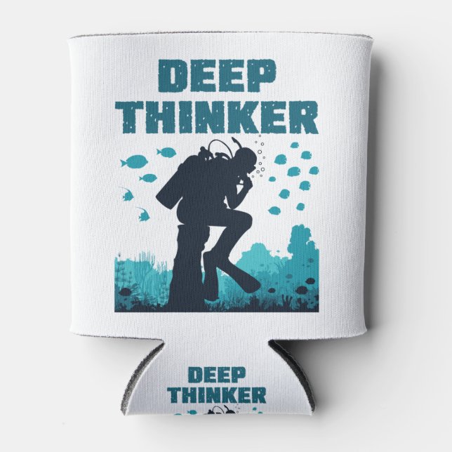Funny Scuba Diving Diver Deep Thinker Rodin Can Cooler (Front)