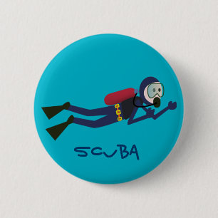 FUNNY SCUBA DIVING DIVER, TANK AND MASK SCUBA GEAR 2 INCH ROUND BUTTON