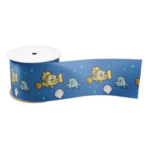 Funny sea animals satin ribbon
