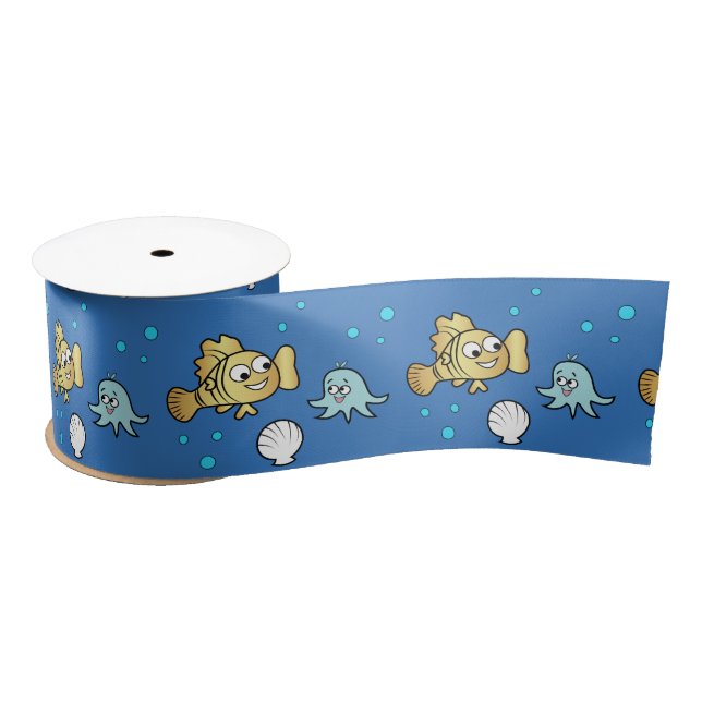 Funny sea animals satin ribbon (Spool)