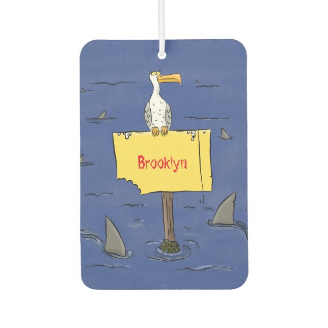 Funny sea bird circled by sharks cartoon  air freshener (Front)