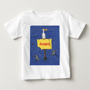 Funny sea bird circled by sharks cartoon baby T-Shirt