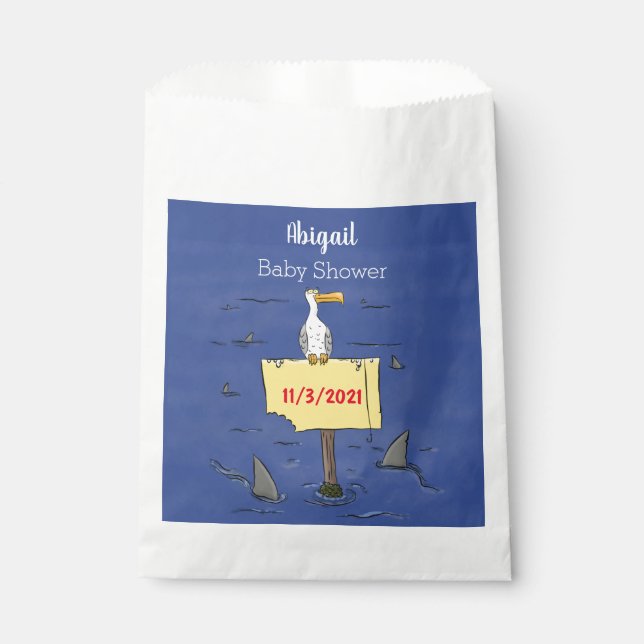 Funny sea bird circled by sharks cartoon favour bag (Front)