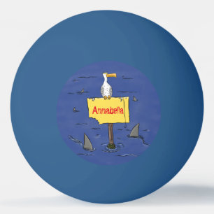 Funny sea bird circled by sharks cartoon ping pong ball