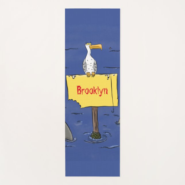 Funny sea bird circled by sharks cartoon yoga mat (Front)