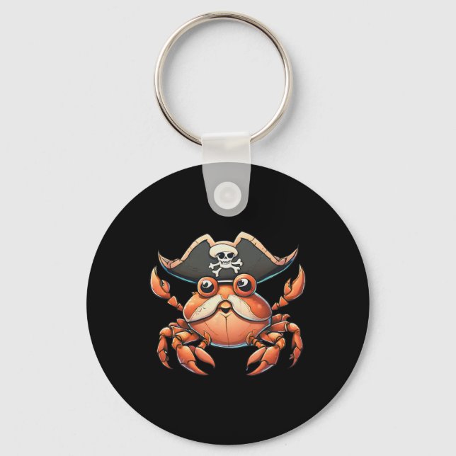 Funny Sea Creature Ocean Pirate Crab Hunting Sailo Keychain (Front)