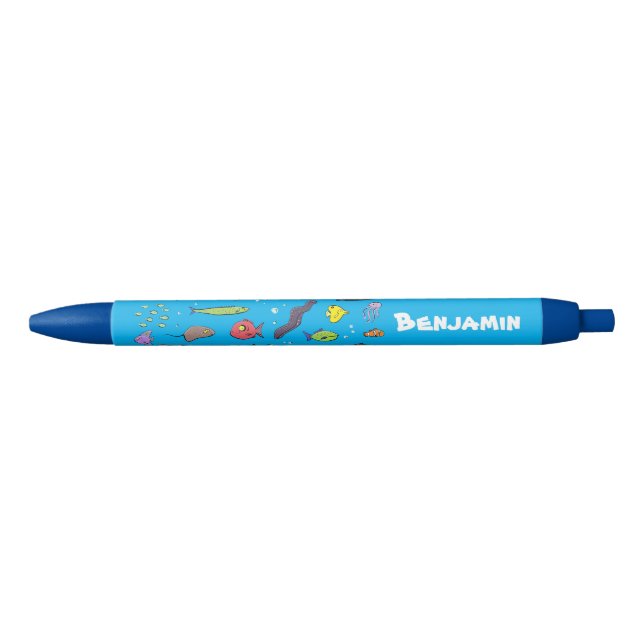 Funny sea creatures cartoon illustration black ink pen (Front)